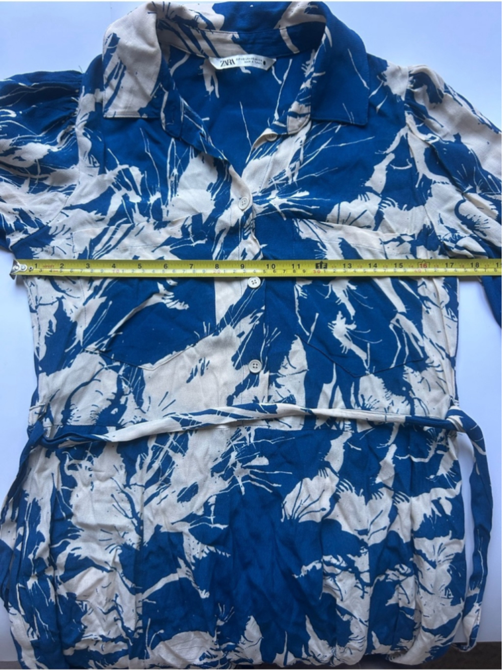 Zara bloggers favourite Blue & Ivory Abstract Print Shirt Dress Size XS - Picture 6 of 11